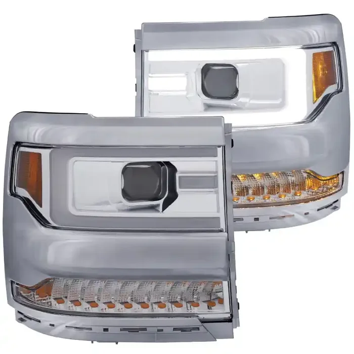 ANZO 16-17 Chevy Silverado 1500 Projector Headlights Plank Style Design Chrome w / Amber