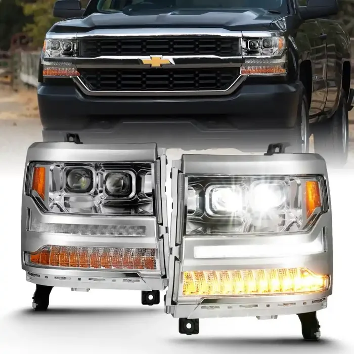 ANZO 16-18 Chevrolet Silverado 1500 LED Projector Headlights w /Plank Style Switchback Chrome w /Amber
