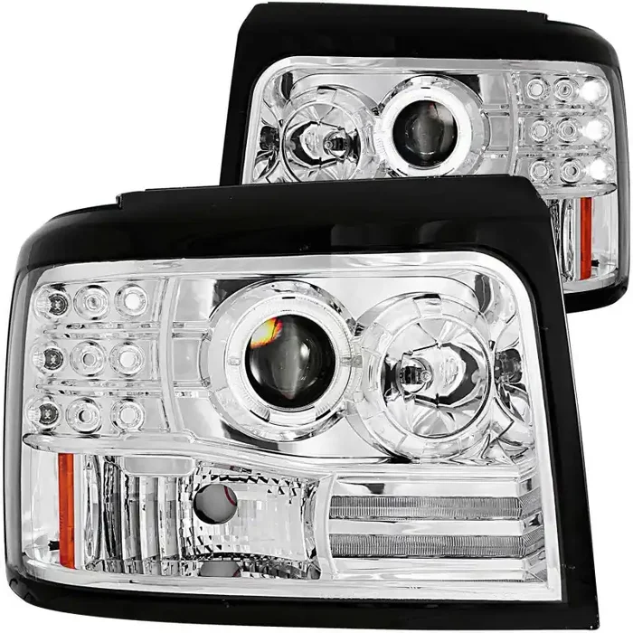 ANZO 1992-1996 Ford F-150 Projector Headlights w / Halo Chrome w / Side Markers and Parking Lights