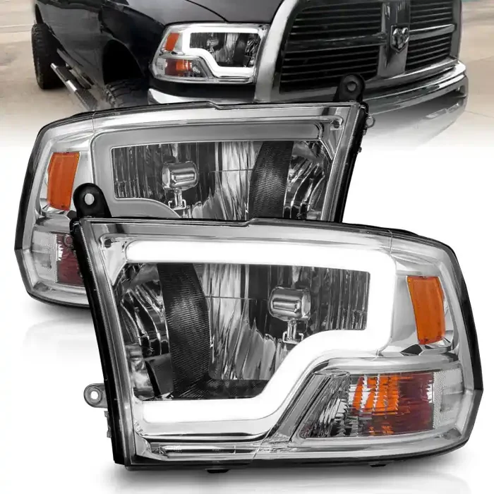 ANZO 2009-2018 Dodge Ram 1500 / 2500 / 3500 Crystal Headlights w / Light Bar Chrome Housing