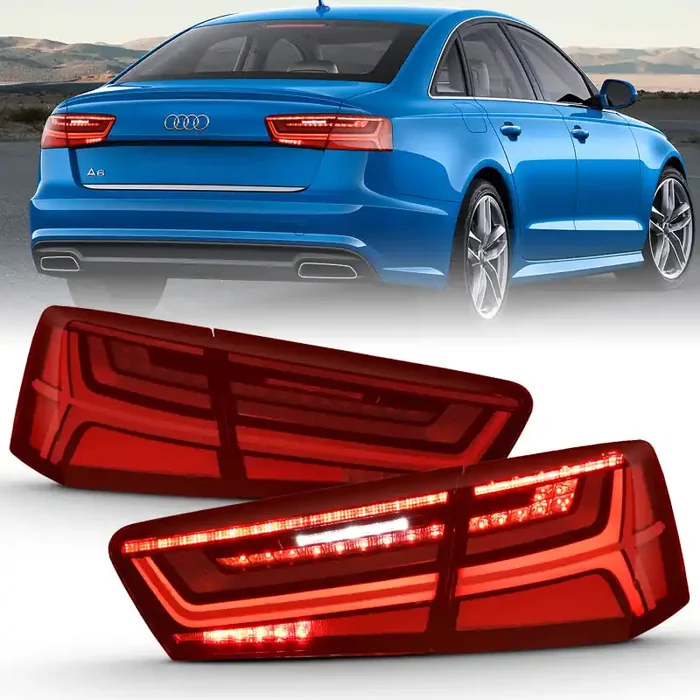 ANZO 2012-2018 Audi A6 LED Taillight Black Housing Red /Clear Lens 4 pcs (Sequential Signal)