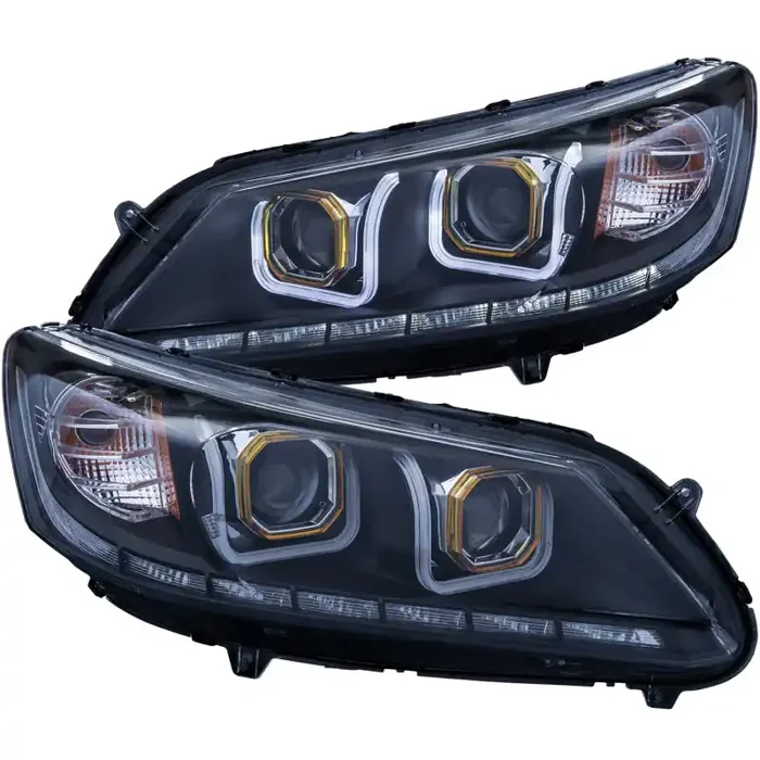 ANZO 2013-2015 Honda Accord Projector Headlights w / U-Bar Black