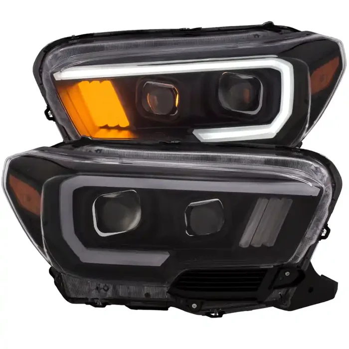 ANZO 2016-2017 Toyota Tacoma Projector Headlights w / Plank Style Black w / Amber
