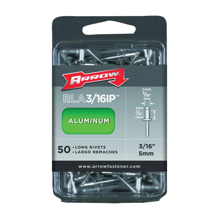 Arrow RLA3/16IP Pop Rivet, Long, 1/2 in L, Aluminum, 50/PK