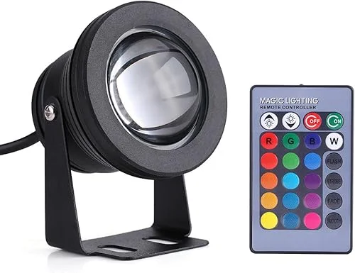 AYNEFY LED Spotlight, 10W 12V RGB LED Silvery White Colorful Waterproof Outdoor Underwater Light Lamp for Pond Garden Marine Boat (Black)