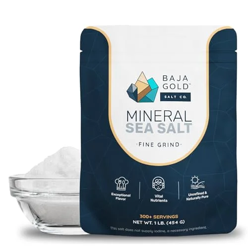 Baja Gold Mineral Sea Salt – Pure & Organic Real Salt for Cooking & Baking | Fine Grind Sea Salt – Low Sodium | Natural Baja Salt – Ideal for All Culinary Uses | 1 lb. Resealable Bag, 300+ Servings