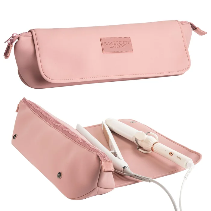 BAREFOOT CARIBOU Hair Tools Travel Bag and Heat Resistant Mat for Flat Irons, Straighteners, Curling Iron, and Haircare Accessories, 2-in-1 design, with Interior Pockets, Portable Organizer (Dune)