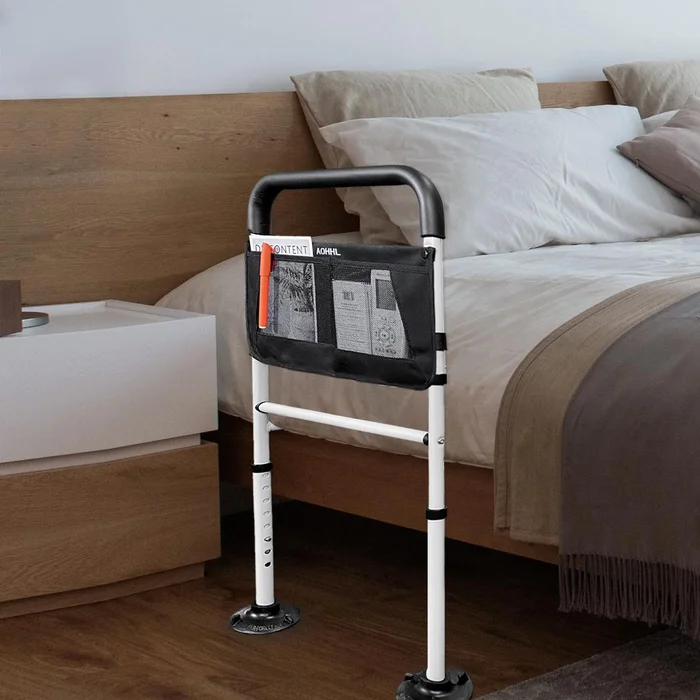 Bed Rails for Elderly Adults Safety with Adjustable Heights Storage Pocket Assist Support Side Railings for Seniors Citizens Slides Under Mattressbed Cane Medical Bed Guard Bed Handles Bars (White)