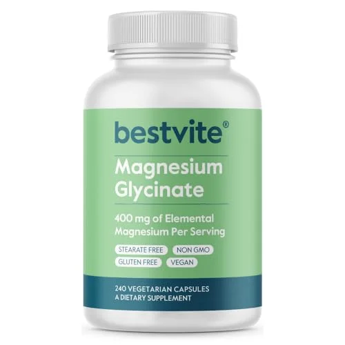 BESTVITE Magnesium Glycinate – 400mg of Magnesium per Serving (240 Vegetarian Capsules) – No Stearates – No Silicon Dioxide – Vegan – Non GMO – Gluten Free