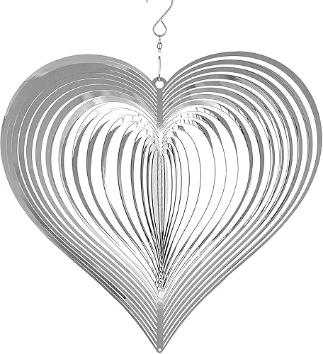 Bird Deterrents for Outside, Heart 3D Hanging Wind Spinners, Stainless Steel Yard Art Decorations Indoor/Outdoor Kinetic Wind Sculptures, Bird Devices Deterrent to Scare Birds Away from Yard Farm