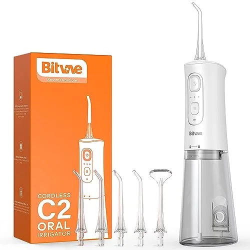 Bitvae Water Dental flosser for Teeth, Rechargeable Water Teeth Cleaner Picks, IPX7 Waterproof Water Flosser, 3 Modes 6 Jet Tips, USB Cordless Water Dental Picks for Cleaning – Frost White