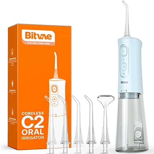 Bitvae Water flosser for Teeth, Cordless Water Teeth Cleaner Picks, IPX7 Waterproof Water Flosser, 3 Modes 6 Jet Tips, USB Rechargeable Water Dental Picks for Cleaning – Sky Blue