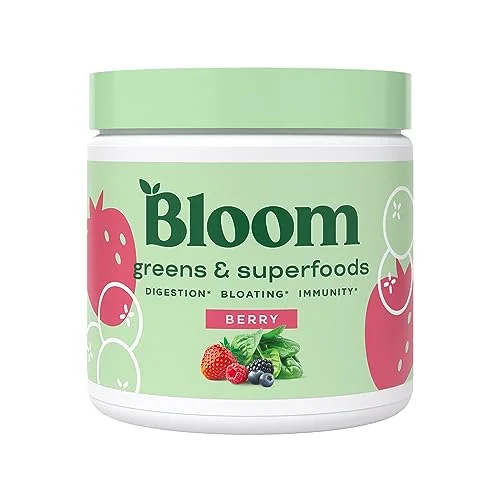 Bloom Nutrition Super Greens Powder Smoothie & Juice Mix – Probiotics for Digestive Gut Health & Bloating Relief for Women, Digestive Enzymes with Superfoods Spirulina & Chlorella (Berry)