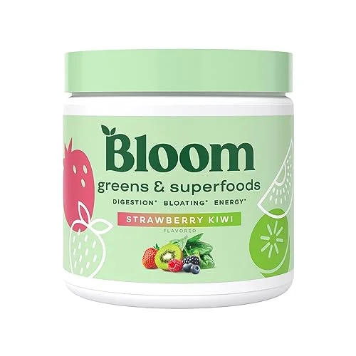 Bloom Nutrition Super Greens Powder Smoothie & Juice Mix – Probiotics for Digestive Health & Bloating Relief for Women, Digestive Enzymes with Spirulina & Chlorella for Gut Health (Strawberry Kiwi)