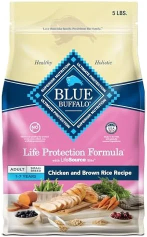 Blue Buffalo Life Protection Formula Adult Small Breed Dry Dog Food, Supports High Energy Needs, Made with Natural Ingredients, Chicken & Brown Rice Recipe, 5-lb. Bag