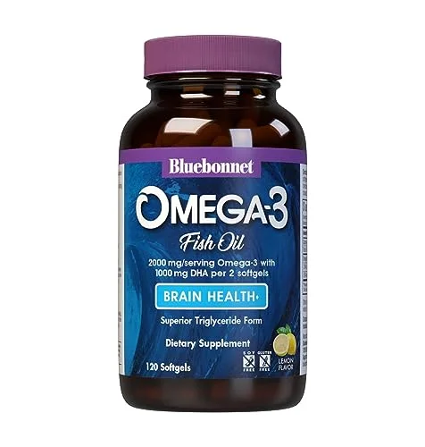 Bluebonnet Nutrition Omega-3 Brain Formula Natural Wild Caught Triglyceride Form DHA 1000 mg EPA 210 mg – Highly Concentrated Cognitive Health & Wellness Support Supplement – Gluten-Free – 120 Softgel