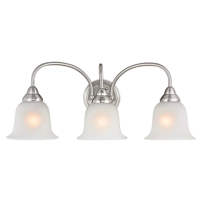 Boston Harbor LYB130928-3VL-BN Vanity Light Fixture, 60 W, 3-Lamp, A19 or CFL Lamp, Steel Fixture