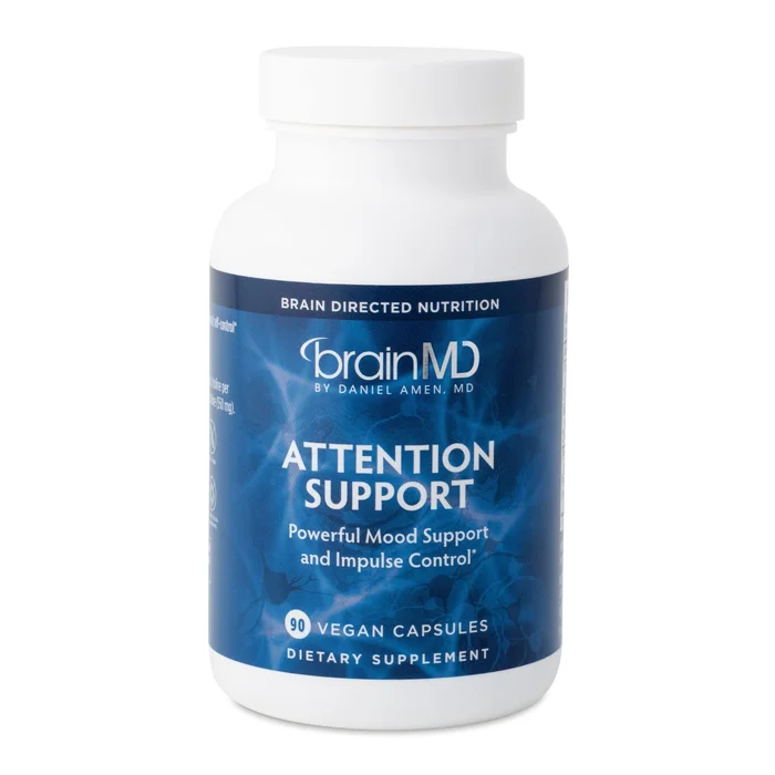 BRAINMD Dr Amen Attention Support – 90 Capsules – Promotes Mental Focus & Impulse Control – Gluten Free – 30 Servings