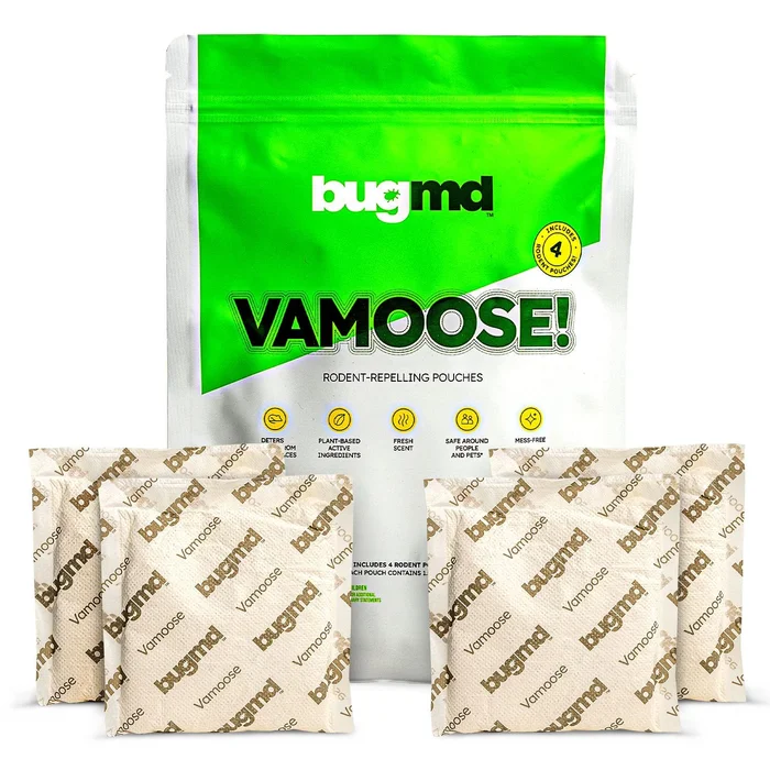 BugMD Vamoose – Rodent Repellent Pouches (1 Pack, 4 Pouches), Plant-Powered Rat , Mouse Deterrent Indoor