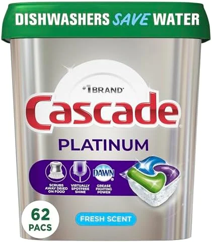 Cascade Platinum Dishwasher Pods, Dishwasher Detergent, Actionpacs, Fresh, 62 Count