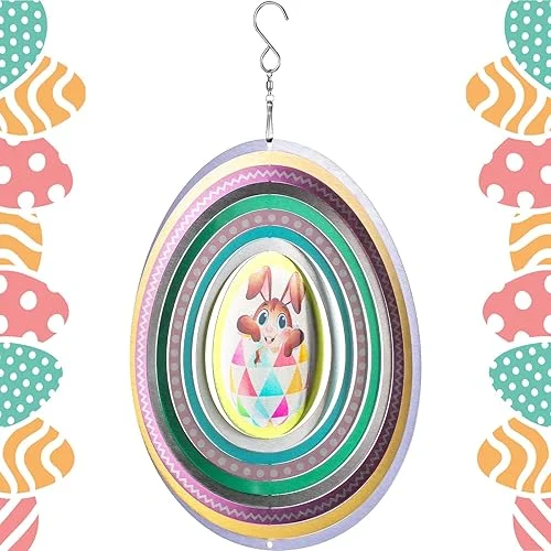 Chunful Easter Egg Wind Spinner 3D Stainless Steel Windmill, Metal Garden Decoration with Swivel Hook, Indoor Outdoor Hanging Ornament for Mardi Gras Easter Spring Summer Home Yard(Egg Style)