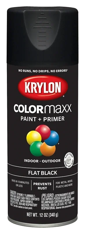 Colormaxx Flat Black Spray Paint And Primer, 12 Ounce Can