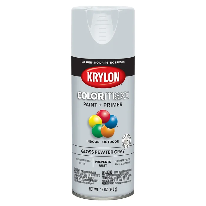 Colormaxx Gloss Pewter Gray Spray Paint And Primer, 12 Ounce Can