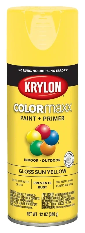 Colormaxx Gloss Sun Yellow Spray Paint And Primer, 12 Ounce Can