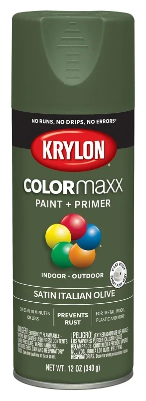Colormaxx Satin Italian Olive Spray Paint And Primer, 12 Ounce Can