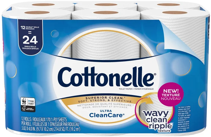 Cottonelle Ultra Cleancare Toilet Paper, Strong Bath Tissue, 12 Double Rolls, 12 ct