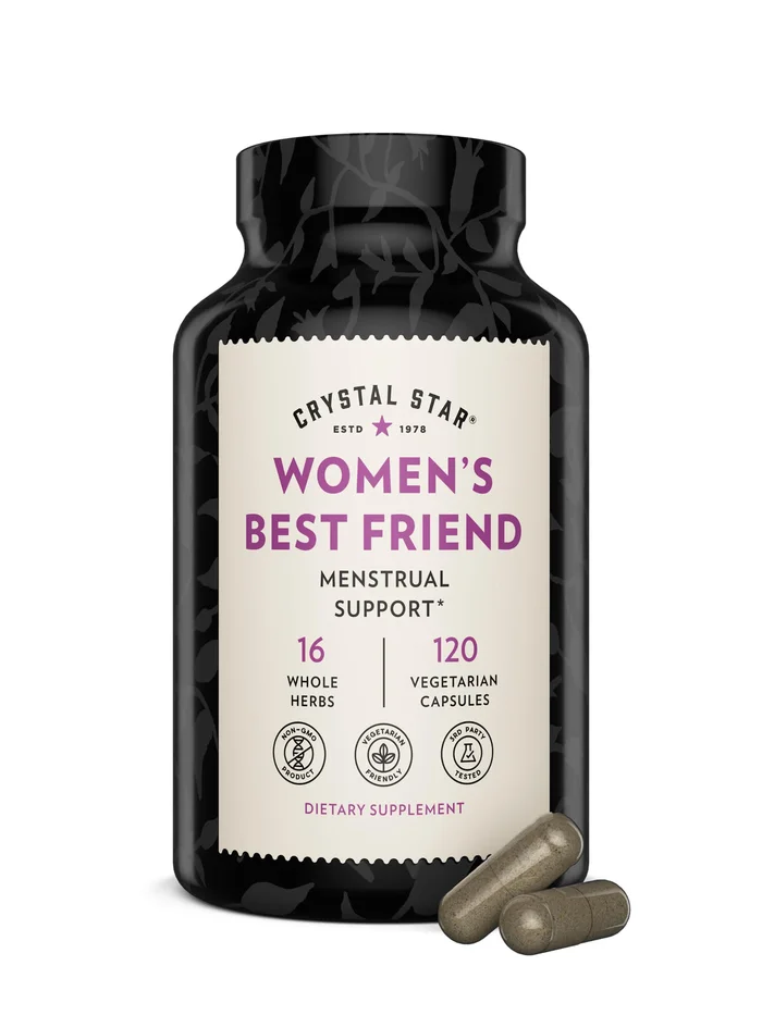 Crystal Star Women's Best Friend for Periods, 120 Capsules – Menstrual Abdominal Cramps, Bloating, & Monthly Cycle Support – Natural Female Herbal Supplement Caps – Vegetarian Vegan Non-GMO