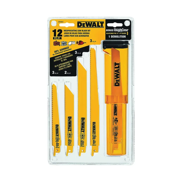 DeWALT DW4892 Reciprocating Saw Blade Set, 12-Piece, Bi-Metal, Yellow