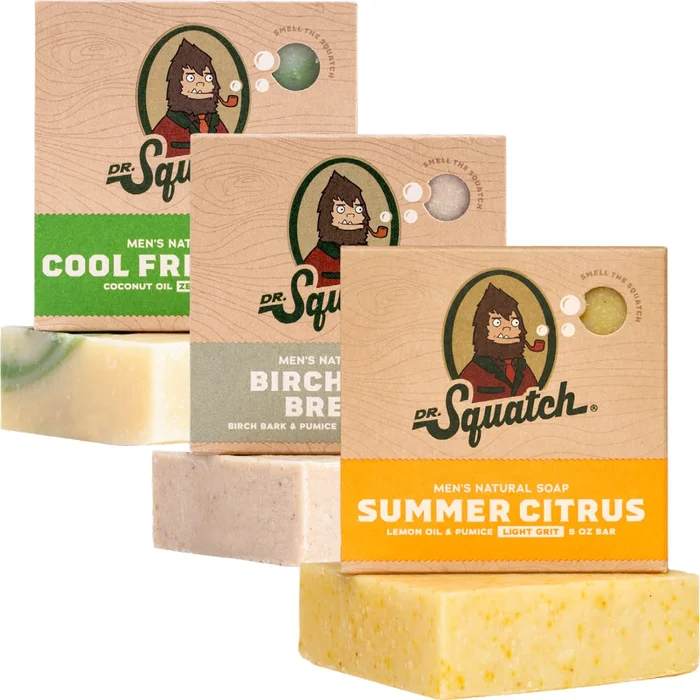 Dr. Squatch Men's Natural Bar Soap from Moisturizing Soap Made from Natural Oils – Cold Process with No Harsh Chemicals – Exfoliating Soap – Summer Citrus, Birchwood Breeze, Cool Fresh Aloe (3 Pack)