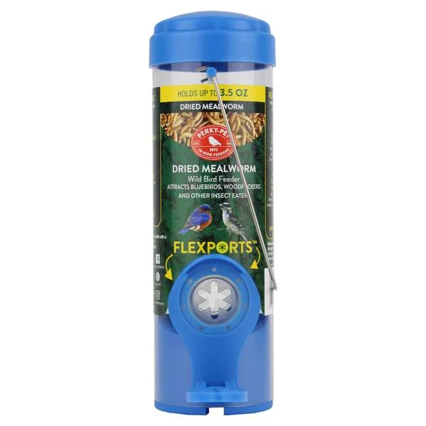 Dried Mealworm Bird Feeder 3.5 oz, Patented Flexports for Optimal Angles