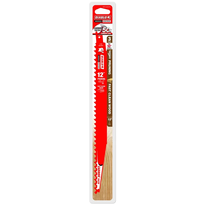 Ds1203cp3 Series Reciprocating Saw Blade, Applicable Materials: Wood, 12 In L, 3 Tpi, Carbide Cutting Edge, 3/pk