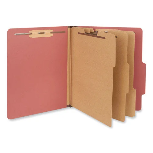 Eight-section Pressboard Classification Folders, 3″ Expansion, 3 Dividers, 8 Fasteners, Letter Size, Red Exterior, 10/box
