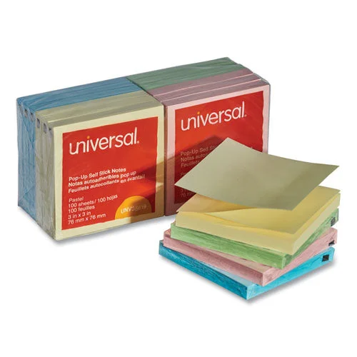 Fan-folded Self-stick Pop-up Note Pads, 3″ X 3″, Assorted Pastel Colors, 100 Sheets/pad, 12 Pads/pack