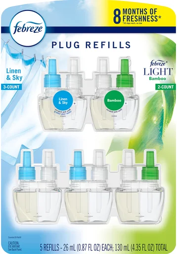Febreze Plug Refills Linen & Sky Light Bamboo, 5 x 26 ml