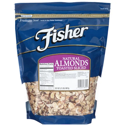 Fisher Almonds Sliced Natural Toasted No Salt-32 oz.-3/Case