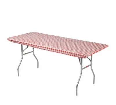 Fitted Table Cover, Red & White Plastic, 30 X 96-in.