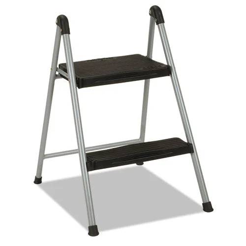 Folding Step Stool, 2-step, 200 Lb Capacity, 16.9″ Working Height, Platinum/black