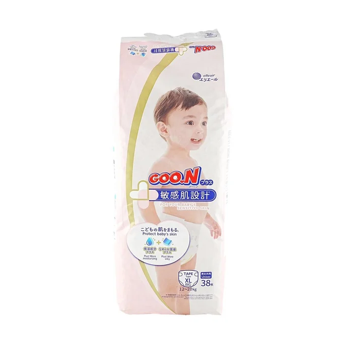 GOO.N PLUS Sensitive Skin Design Baby Waist Sticker Diapers Diapers Unisex XL Size 12-20kg 38 Pieces