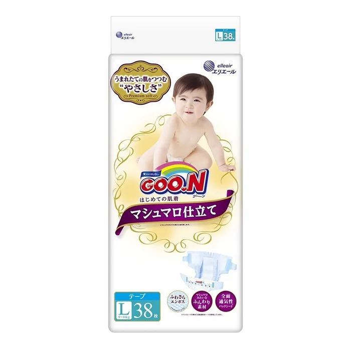 GOO.N PREMIUM SOFT Angel Series Diapers #L 9-14kg 38 Pieces