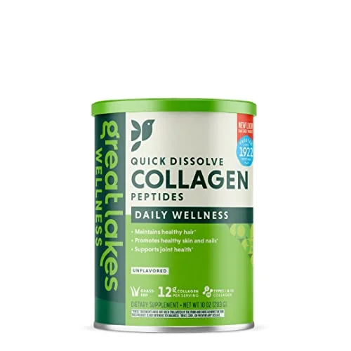 Great Lakes Wellness Collagen Peptides Powder Supplement for Skin Hair Nail Joints – Unflavored – Quick Dissolve Hydrolyzed, Non-GMO, Keto, Paleo Friendly, Gluten-Free – 10 oz Canister