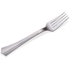 Heavyweight Plastic Forks, Reflections Design, Silver, 600/carton