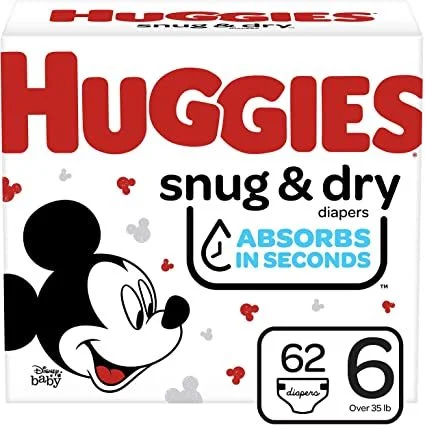 Huggies Snug & Dry Baby Diapers, Size 6, 62 ct
