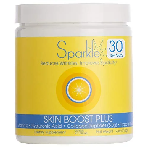 Hydrolyzed Collagen Powder – Sparkle Skin Boost Plus (Tropical Coconut & Pineapple) [30-Serves] VERISOL Collagen Hydrolysate Protein Powder Vitamin C Paleo Non-GMO Gluten Free Beauty Supplement Drink