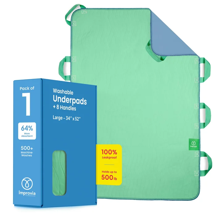 Improvia Transfer Board Bed Pad with Handles – Quick-Drying, 8-Handle Washable, Waterproof, Reusable Pad for Elderly, Bedridden, Transfer, Repositioning, Incontinence, & Mattress Protection, 34×52 in.