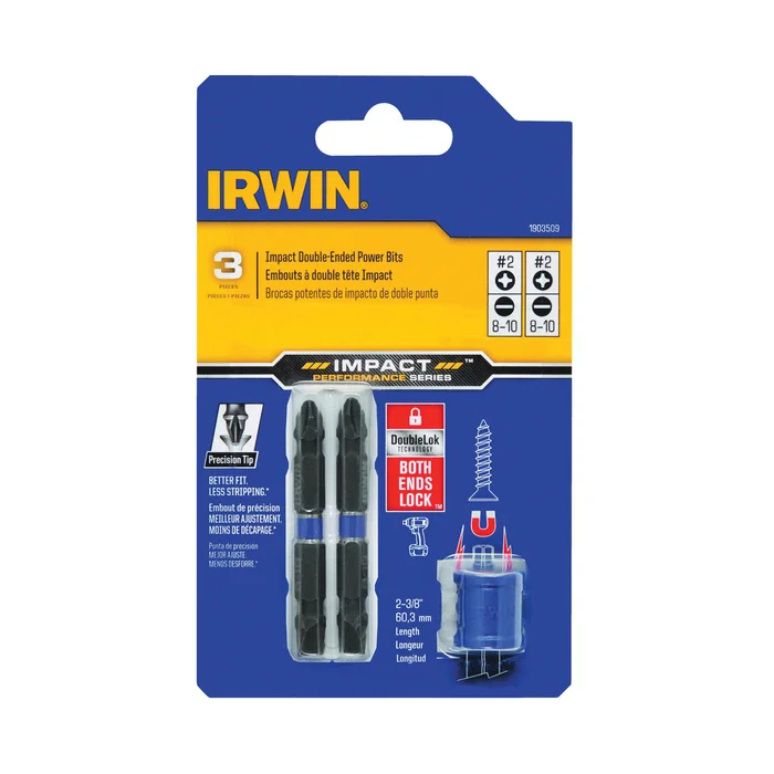 IRWIN 1903509 Bit Set with Magnetic Screw Hold Attachment, 3-Piece, Double-Ended, Steel