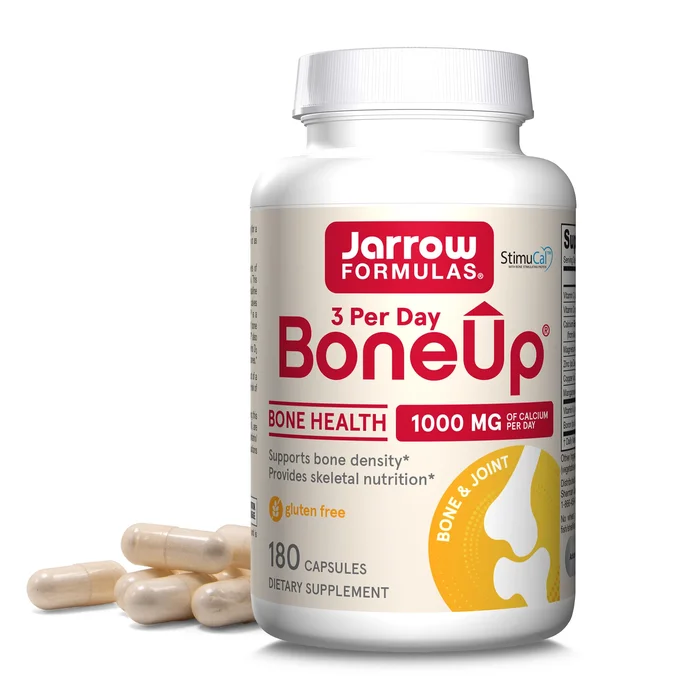 Jarrow Formulas BoneUp Three Per Day – 180 Capsules – 60 Servings – For Bone Support & Skeletal Nutrition – Includes Naturally Derived Vitamin D3, K2 (as MK-7) & 1000mg Calcium – Gluten Free – Non-GMO